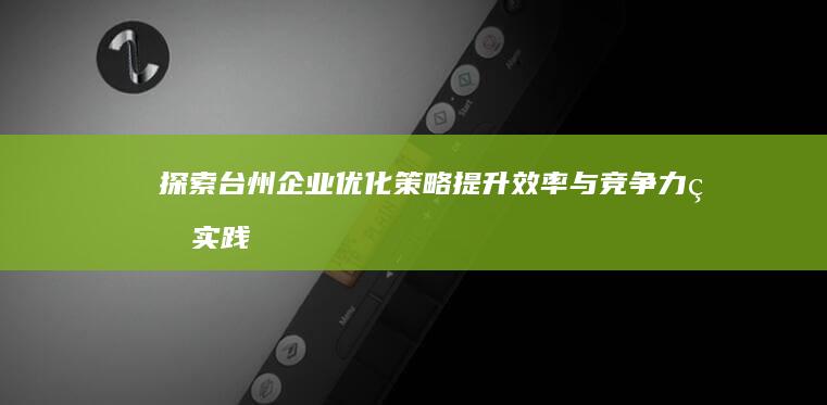 探索台州企业优化策略：提升效率与竞争力的实践指南